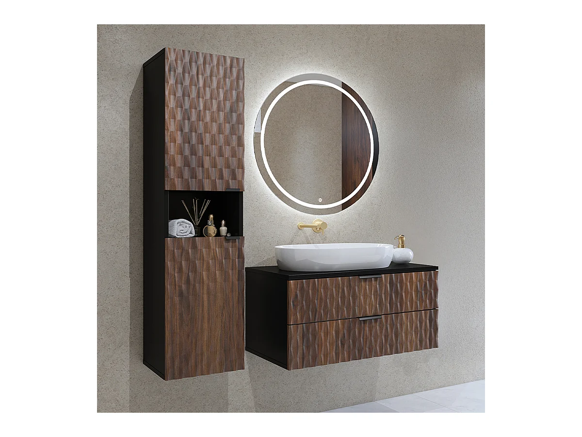 Ensemble meuble sous-vasque 80 cm et colonne Nevia Bois et Noir