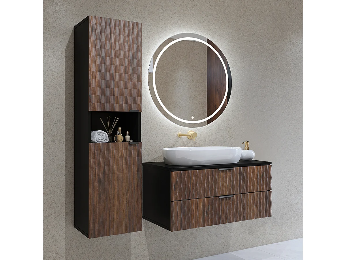 Conjunto de móveis de casa de banho com lavatório duplo Nevia madeira e preto