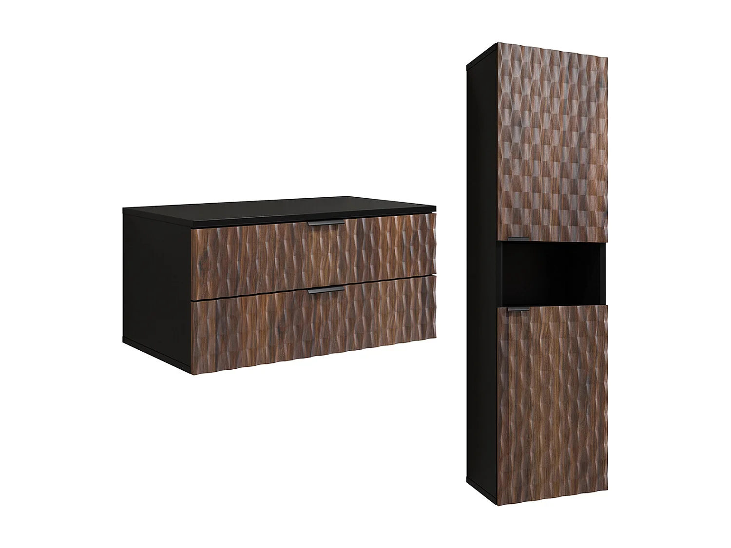 Conjunto de móveis de casa de banho com lavatório duplo Nevia madeira e preto