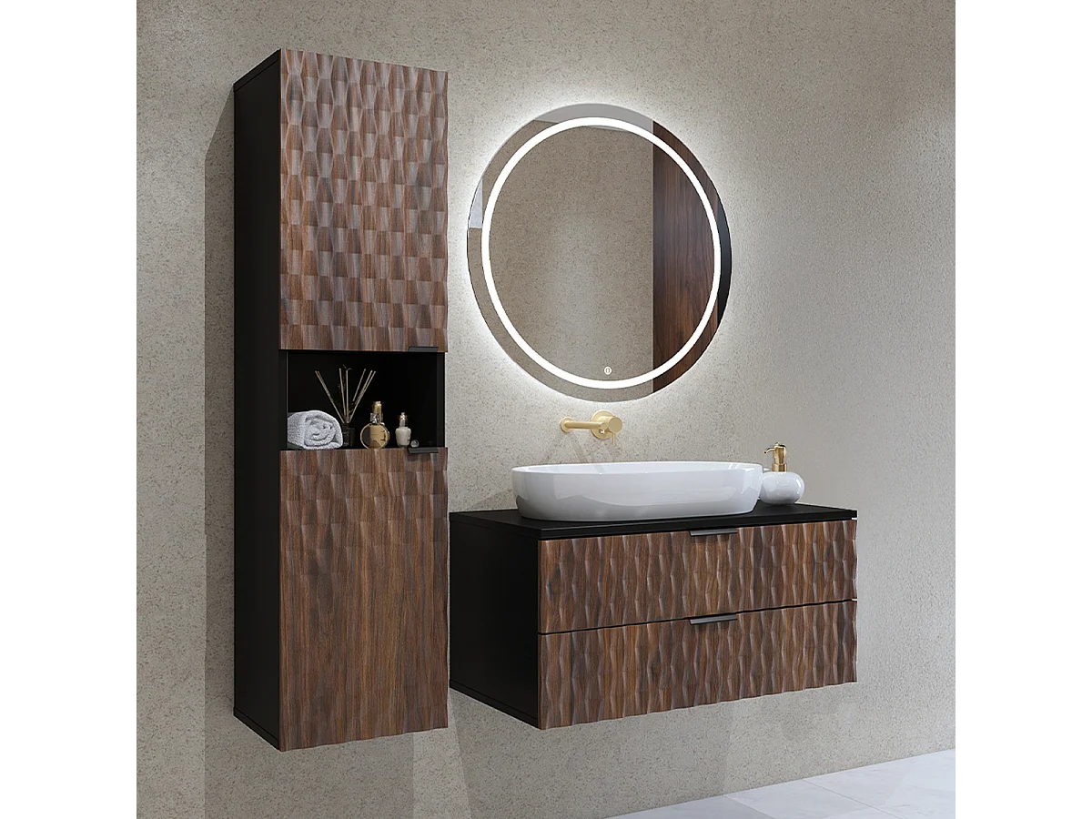 Nevia hout en zwart badmeubel 80 cm en kolommenset