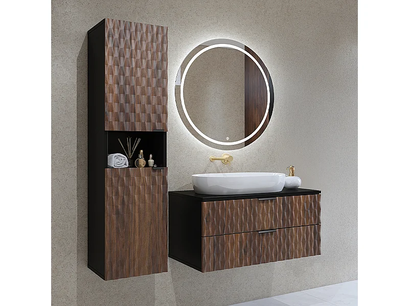 Conjunto de móveis de casa de banho com lavatório duplo Nevia madeira e preto