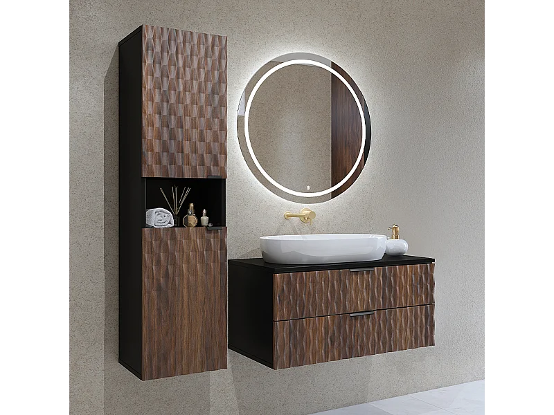 Nevia hout en zwart badmeubel 80 cm en kolommenset