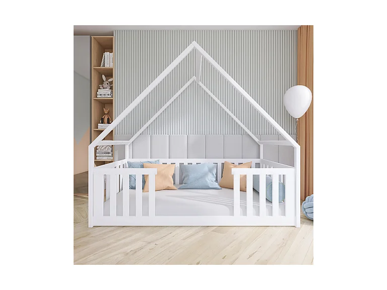 Lit cabane 90x190 au sol sommier inclus Joy Blanc