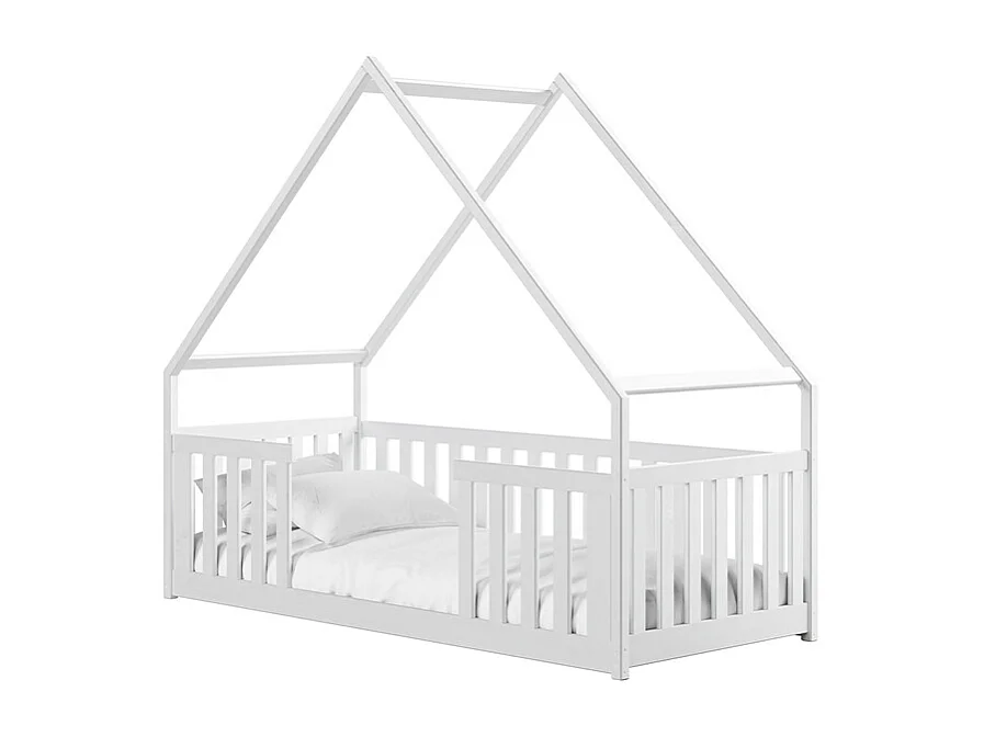 Lit cabane 90x190 au sol sommier inclus Joy Blanc