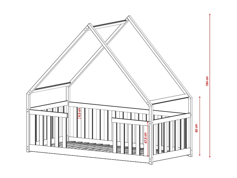 Lit cabane 90x190 au sol sommier inclus Joy Blanc