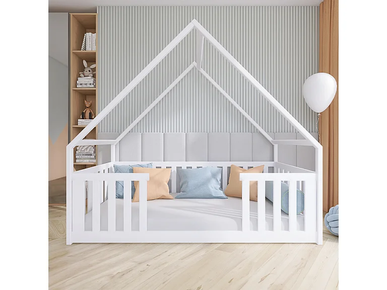 Lit cabane 90x200 au sol sommier inclus Joy Blanc