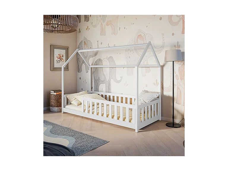 Lit cabane 90x200 sommier inclus Maya Blanc