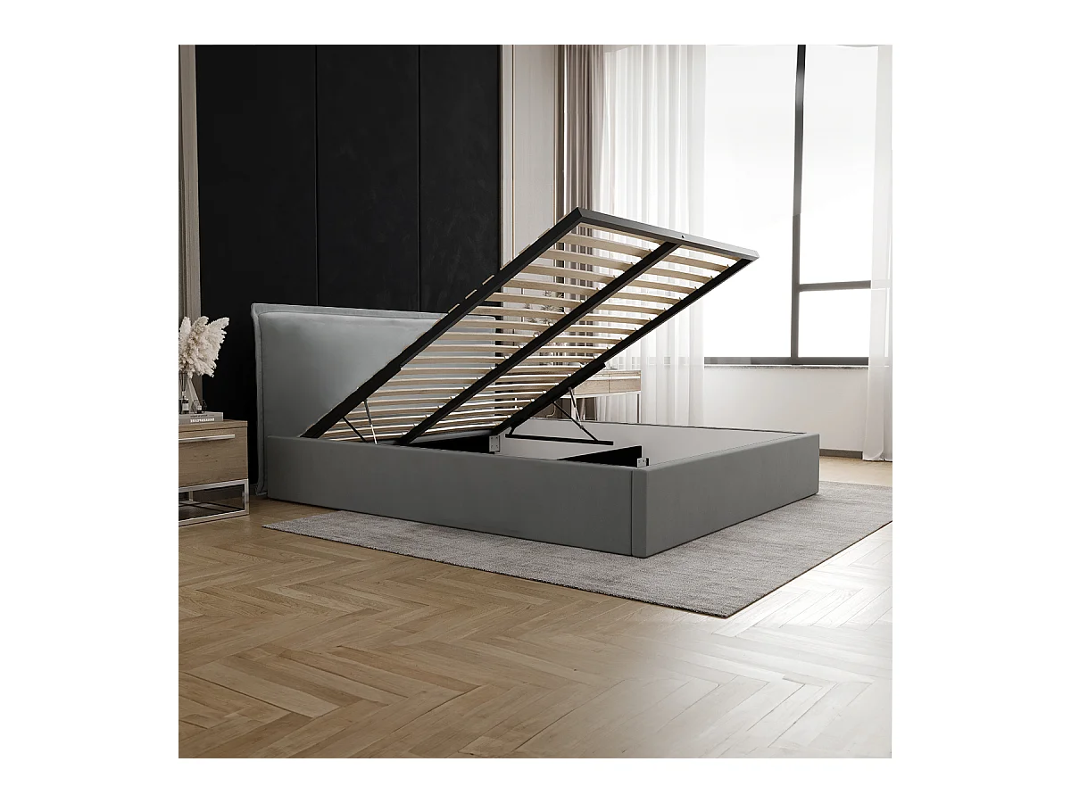 Lit coffre 160x200 sommier inclus Velis Gris