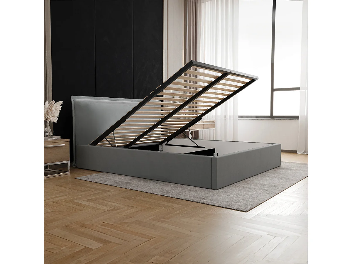Lit coffre 160x200 sommier inclus Velis Gris