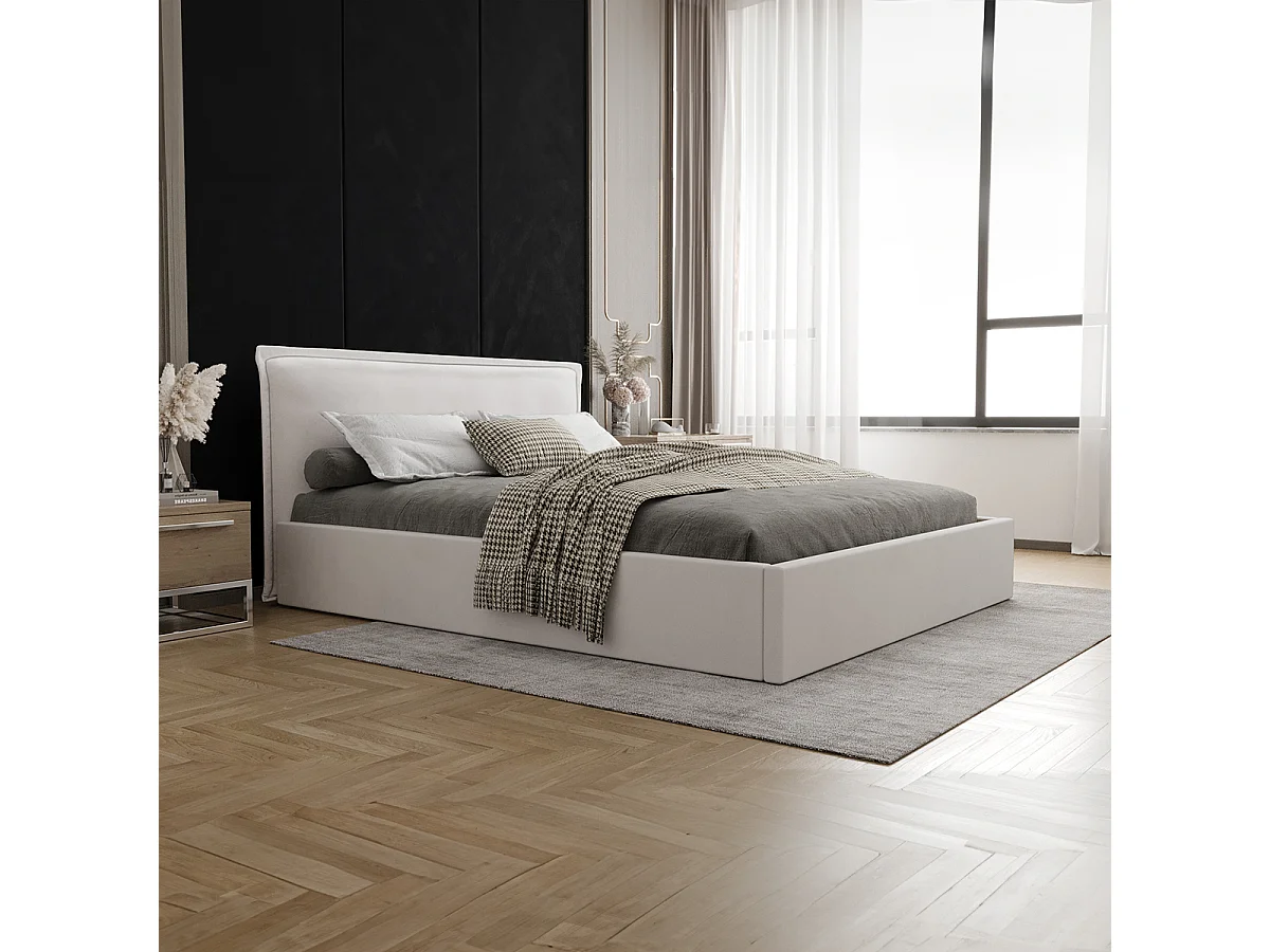 Lit coffre 160x200 sommier inclus Velis Blanc cassé