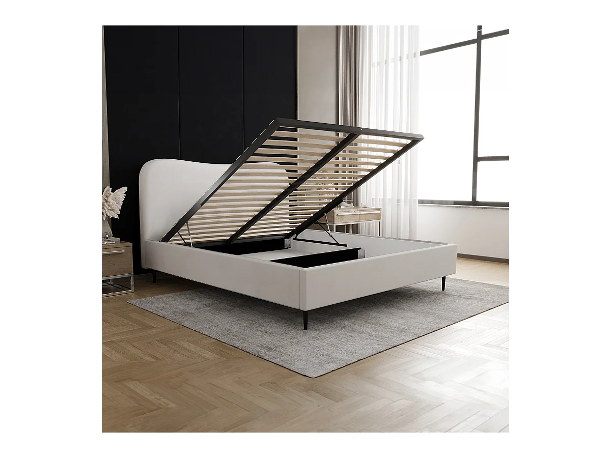 Lit coffre 160x200 sommier inclus Gemma Blanc cassé