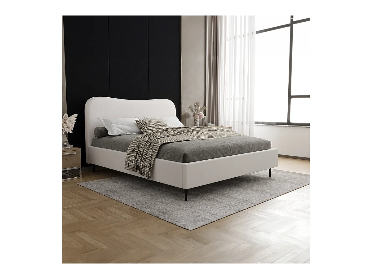 Lit coffre 160x200 sommier inclus Gemma Blanc cassé