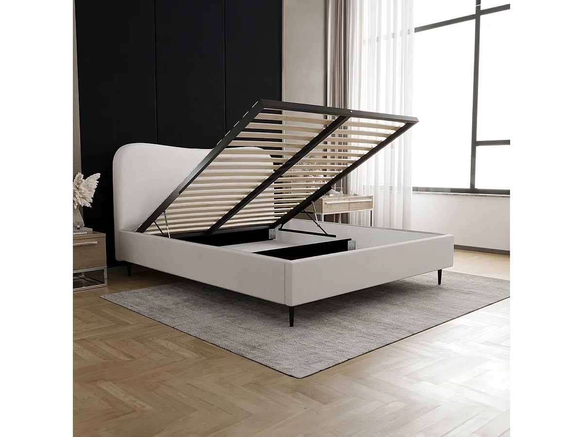 Lit coffre 160x200 sommier inclus Gemma Blanc cassé