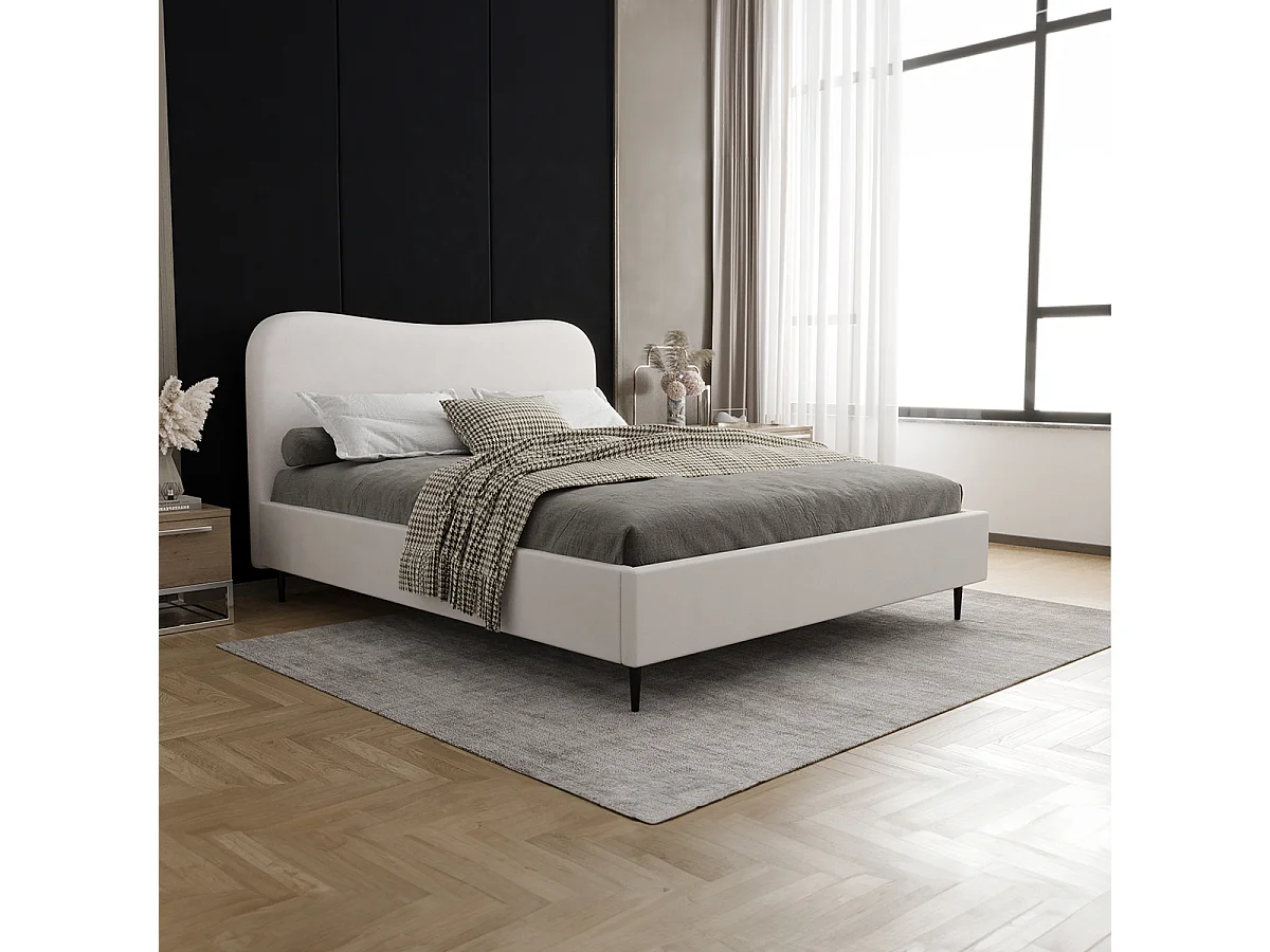 Lit coffre 160x200 sommier inclus Gemma Blanc cassé