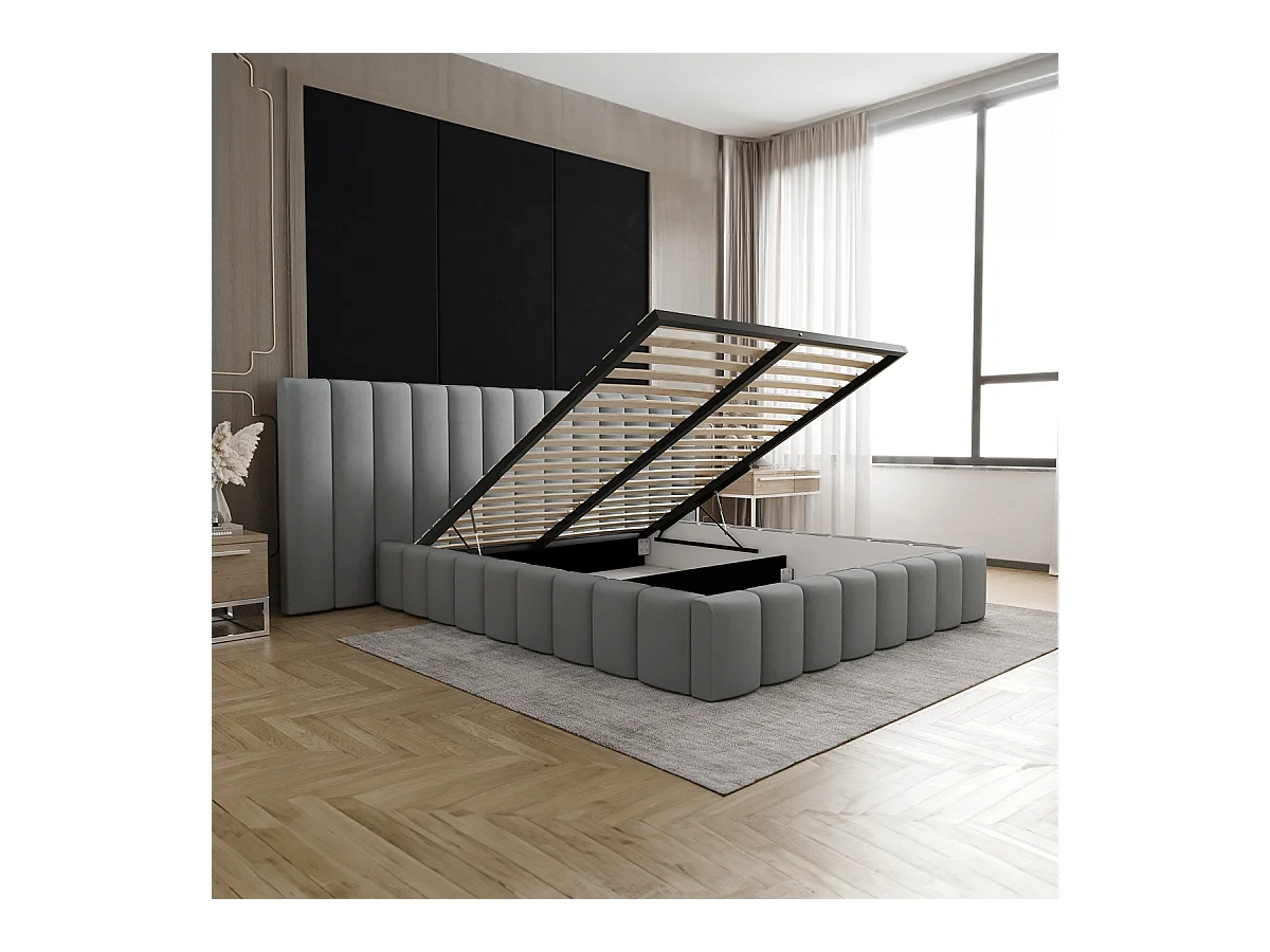Lit coffre 160x200 sommier inclus Kira Gris
