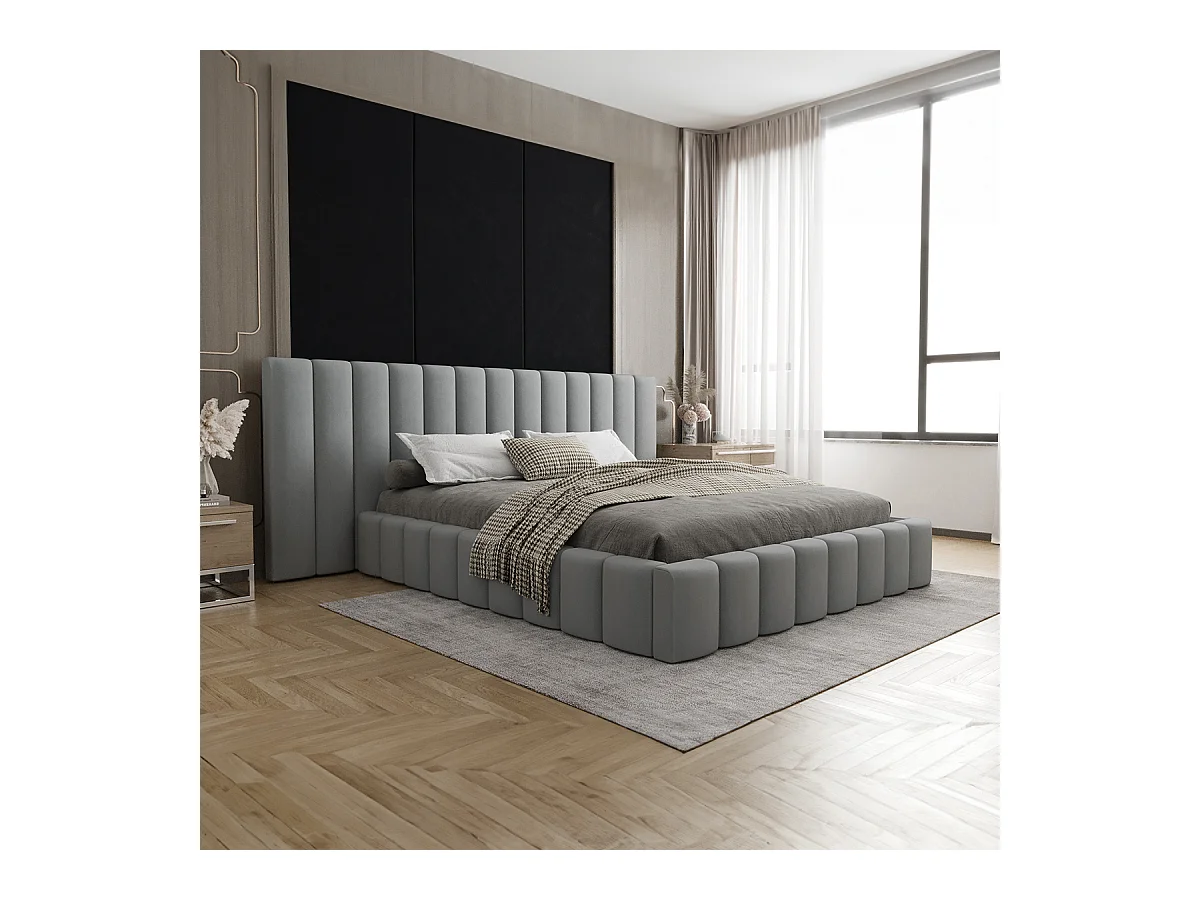 Lit coffre 160x200 sommier inclus Kira Gris