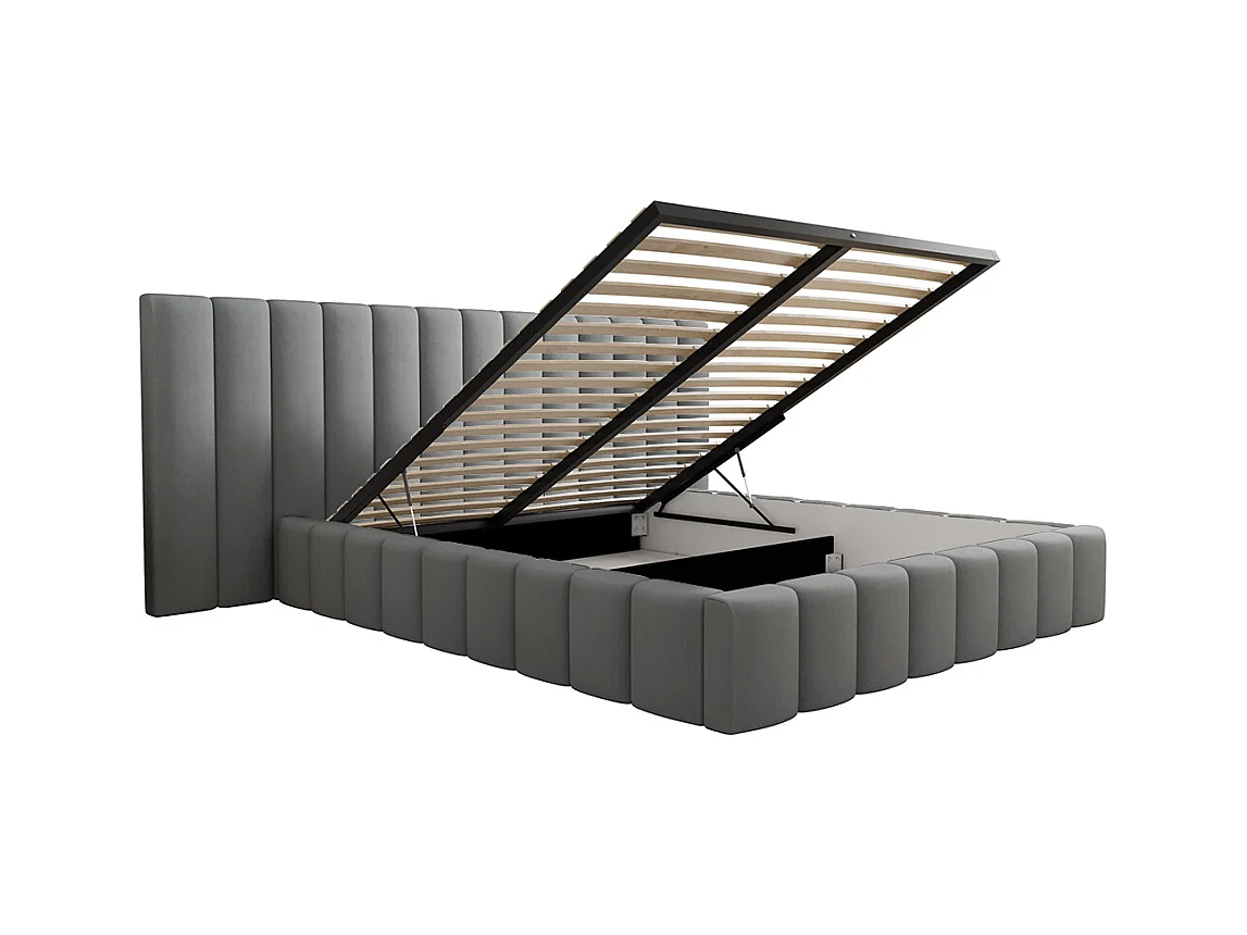 Lit coffre 160x200 sommier inclus Kira Gris