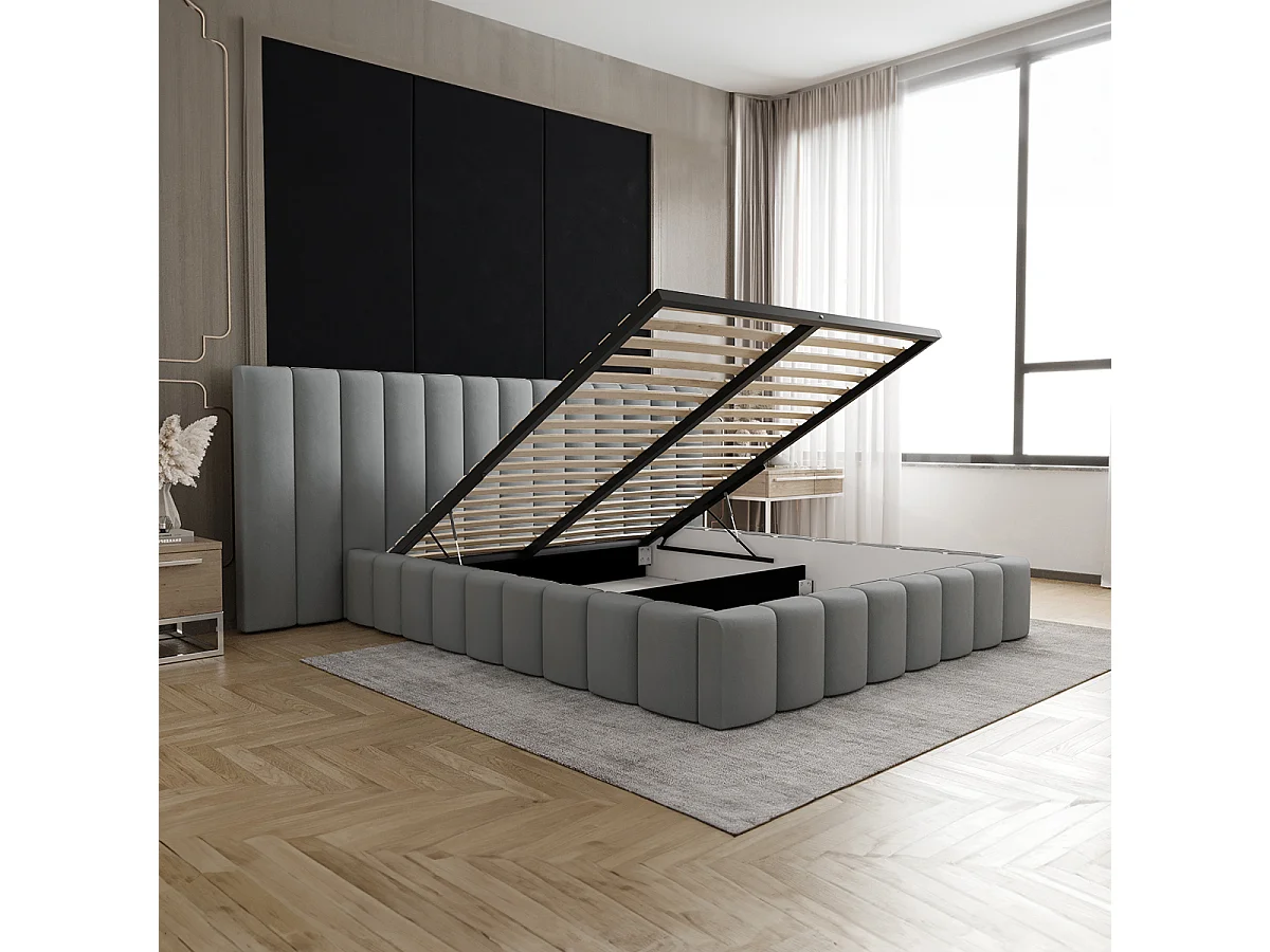 Lit coffre 160x200 sommier inclus Kira Gris