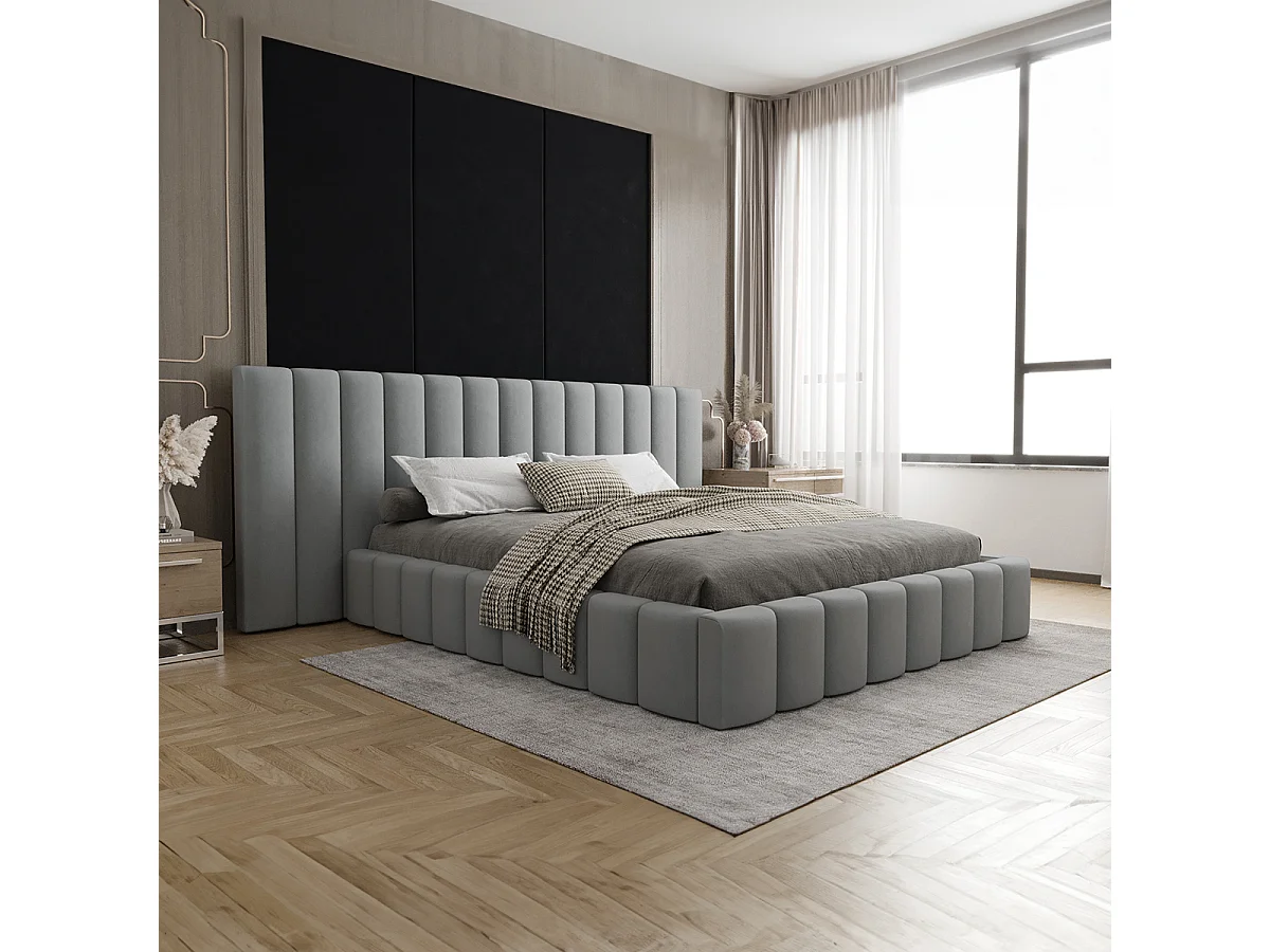 Lit coffre 160x200 sommier inclus Kira Gris