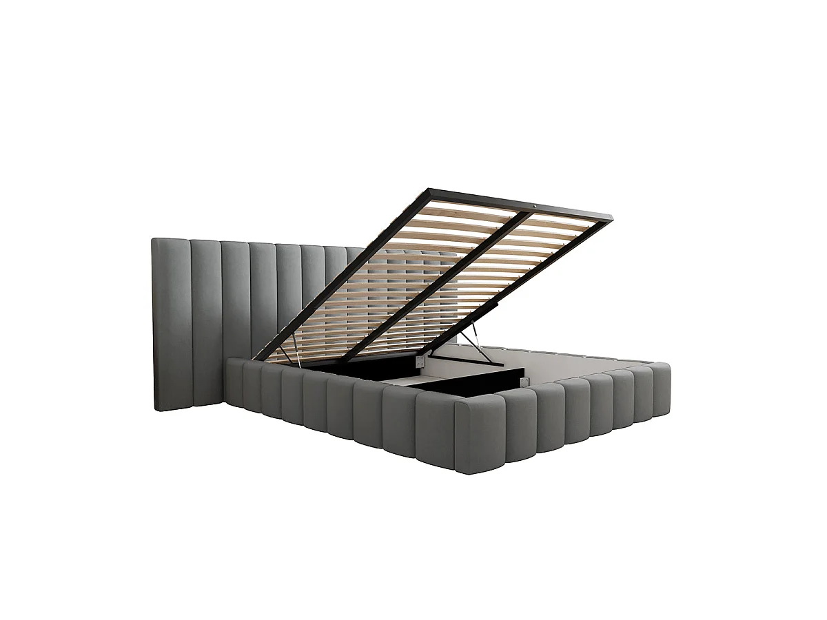 Lit coffre 160x200 sommier inclus Kira Gris