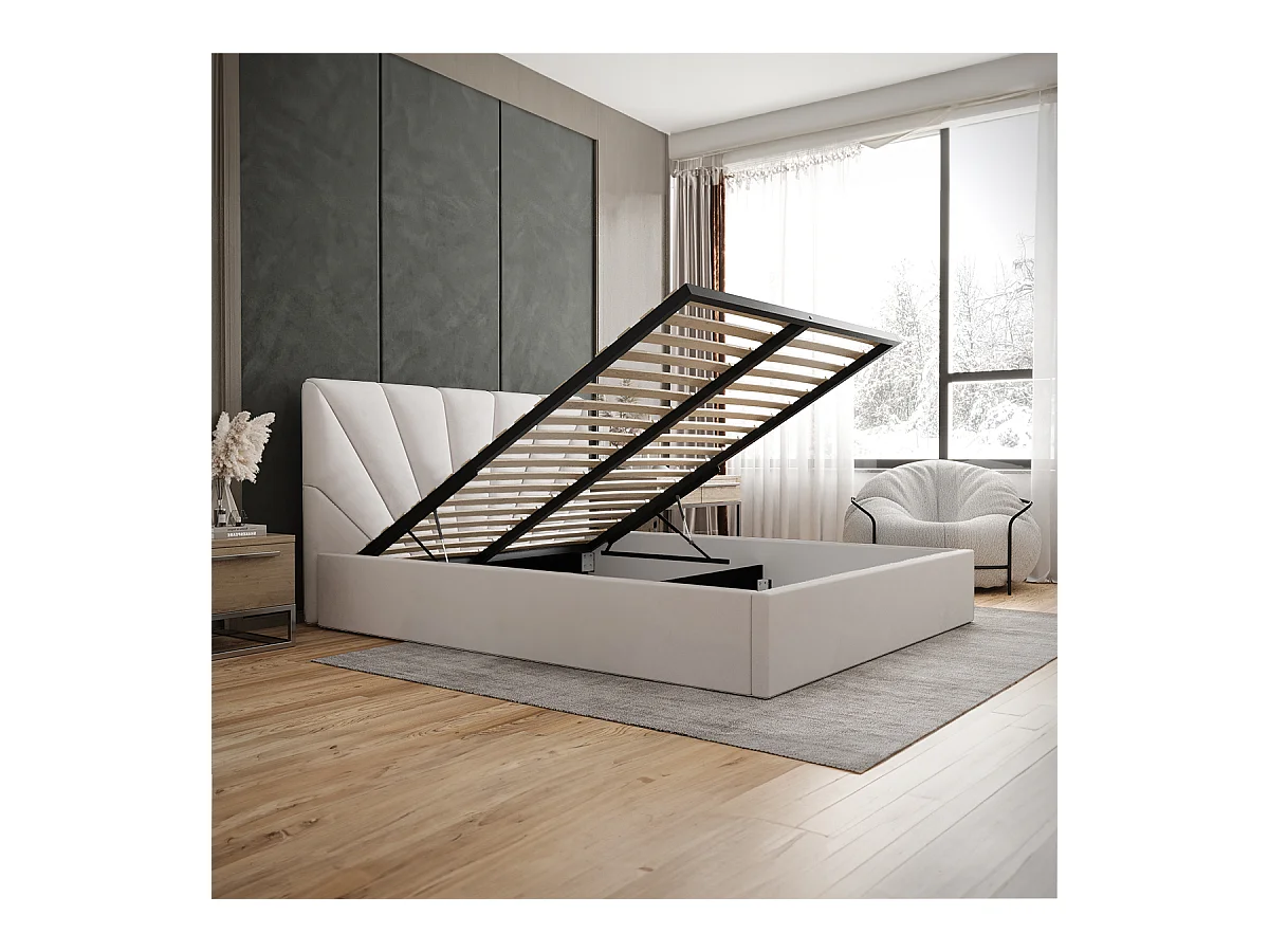 Lit coffre 160x200 sommier inclus Ysee Blanc cassé