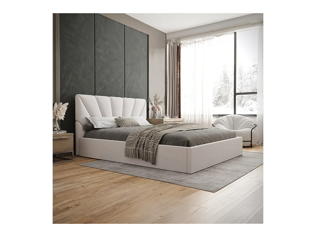 Lit coffre 160x200 sommier inclus Ysee Blanc cassé