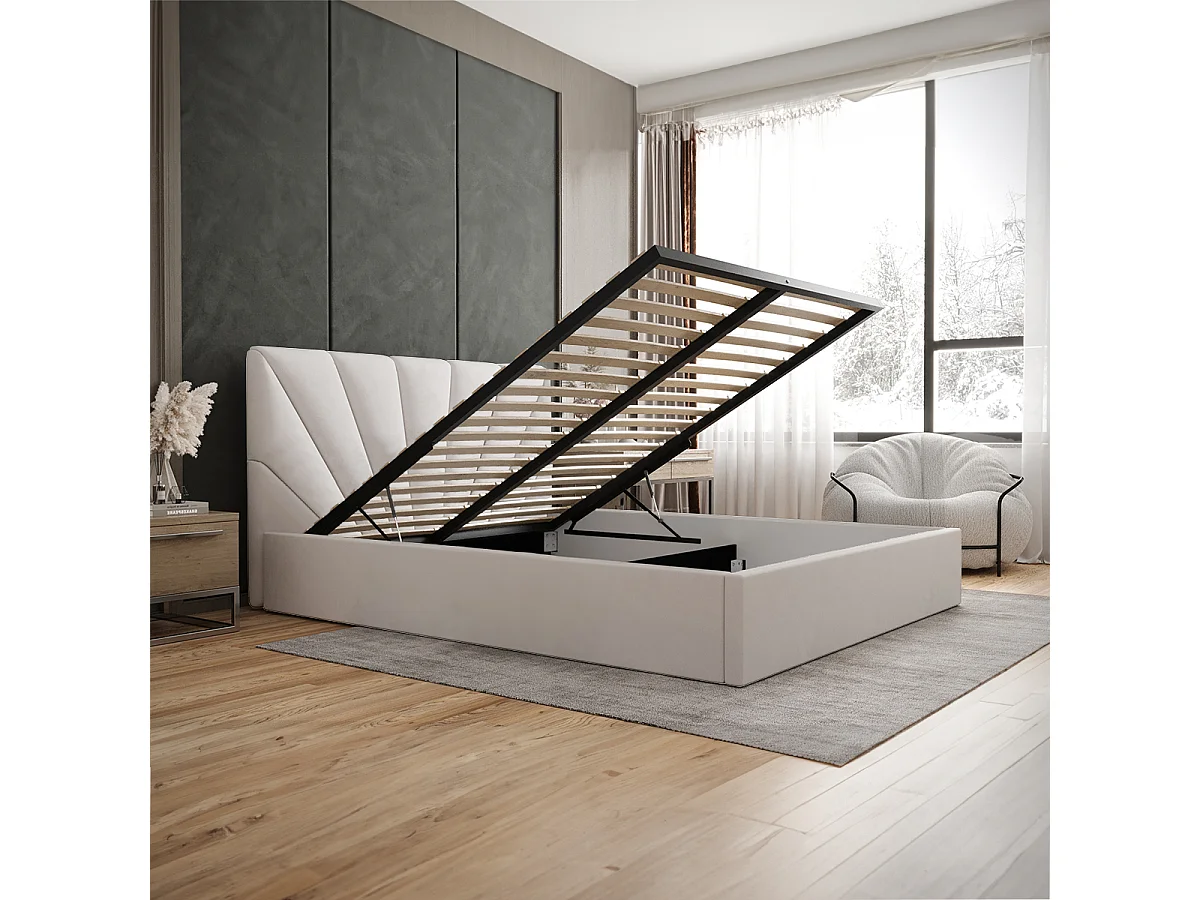 Lit coffre 160x200 sommier inclus Ysee Blanc cassé