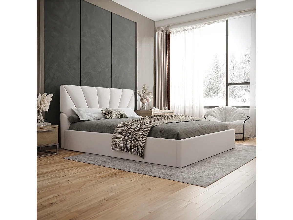 Lit coffre 160x200 sommier inclus Ysee Blanc cassé