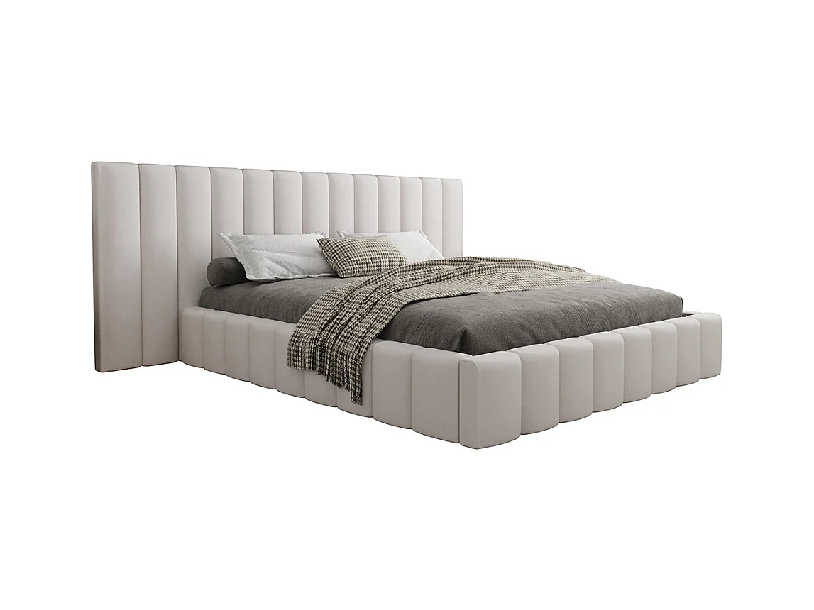 Lit coffre 160x200 sommier inclus Kira Blanc cassé