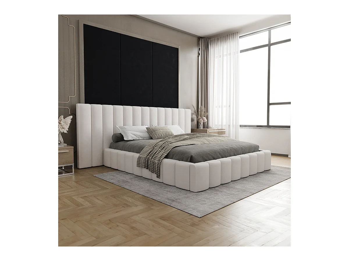 Lit coffre 160x200 sommier inclus Kira Blanc cassé