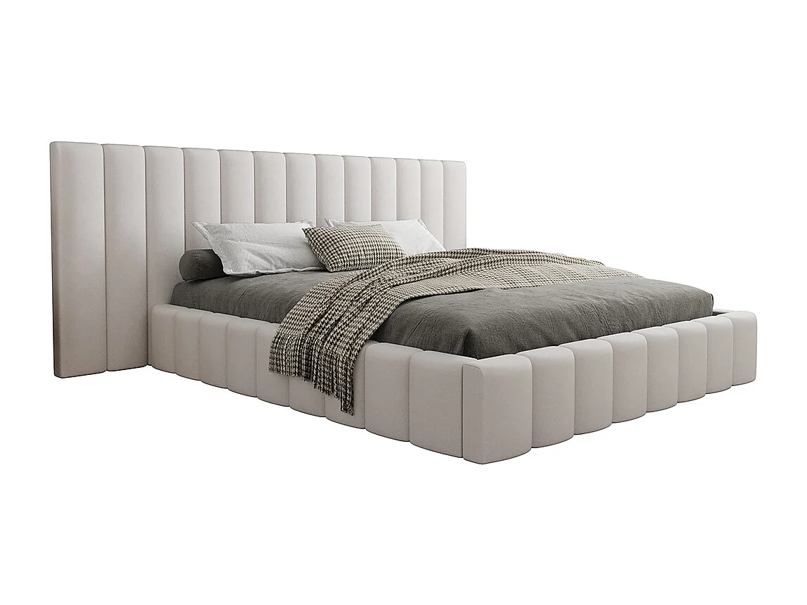 Lit coffre 160x200 sommier inclus Kira Blanc cassé