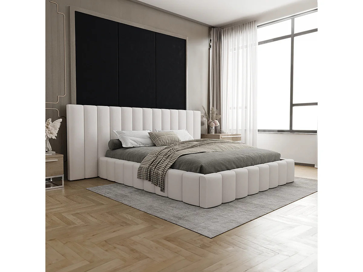 Lit coffre 160x200 sommier inclus Kira Blanc cassé