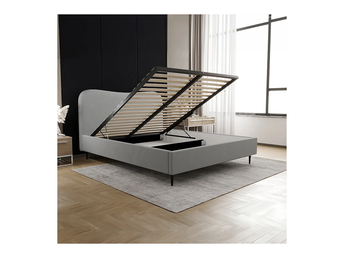 Lit coffre 160x200 sommier inclus Gemma Gris