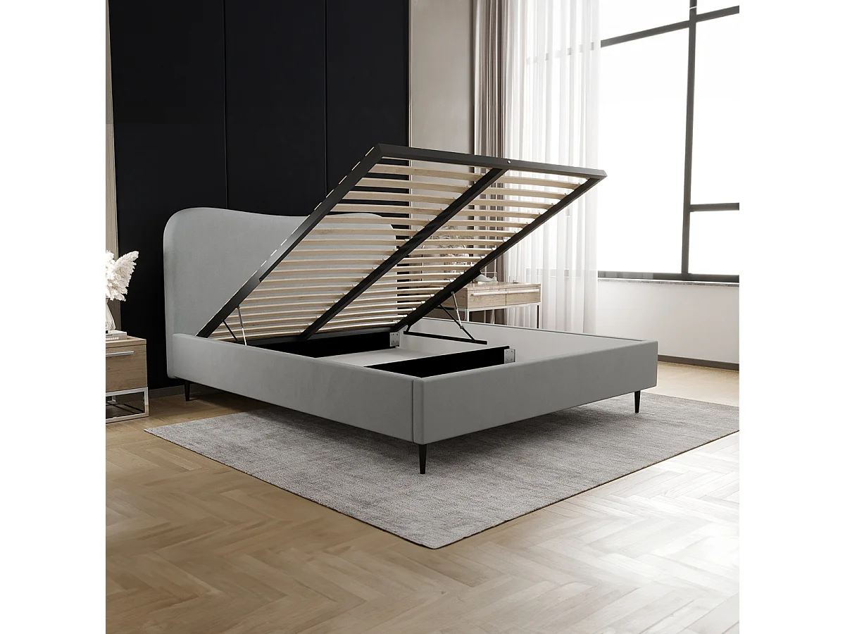 Lit coffre 160x200 sommier inclus Gemma Gris