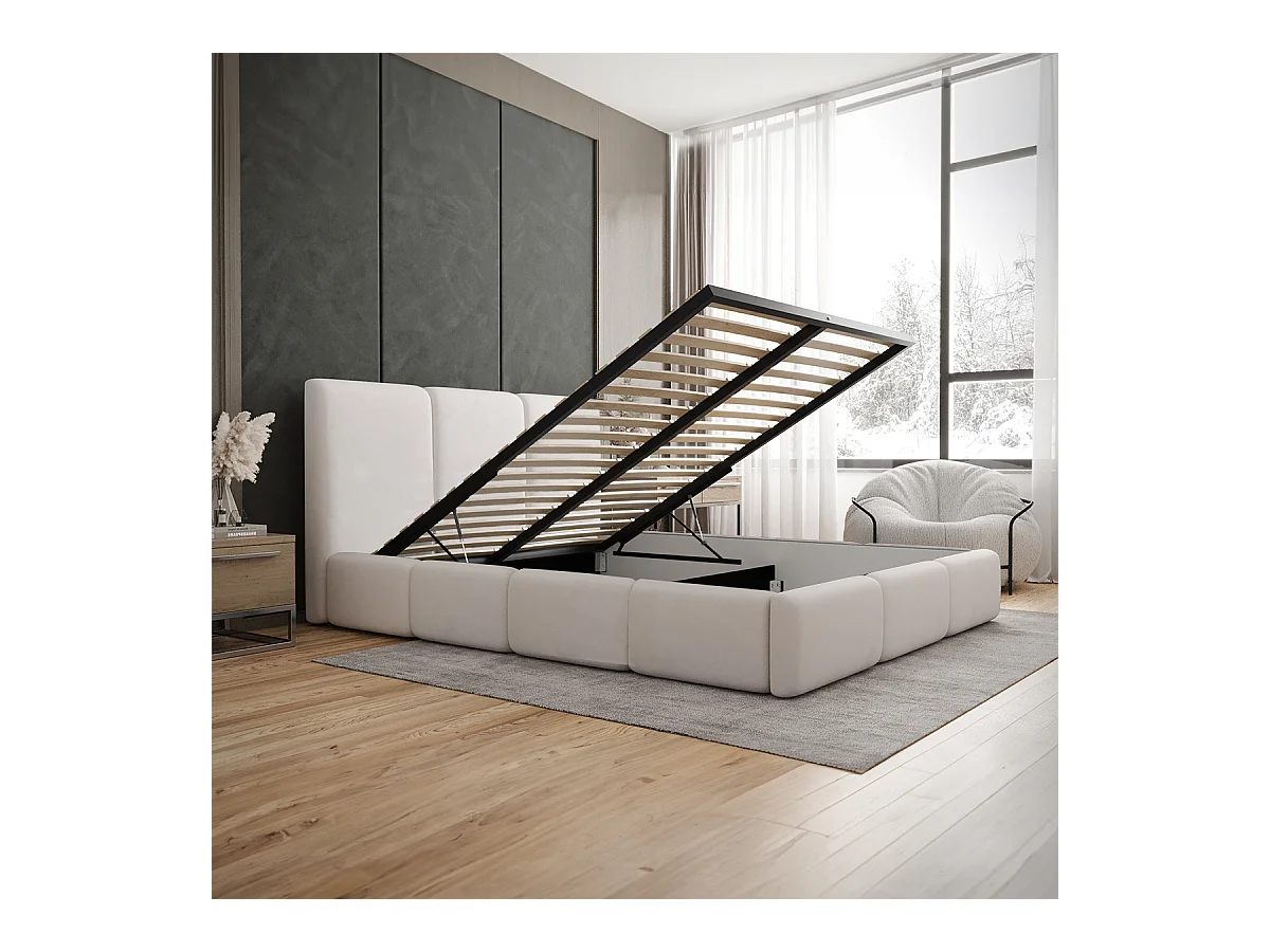 Lit coffre 160x200 sommier inclus Alto Blanc cassé