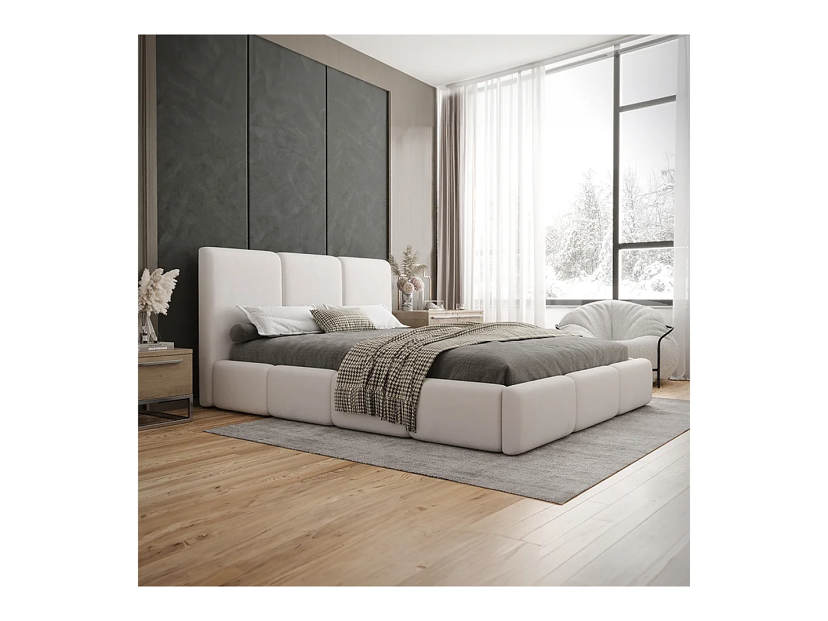 Lit coffre 160x200 sommier inclus Alto Blanc cassé