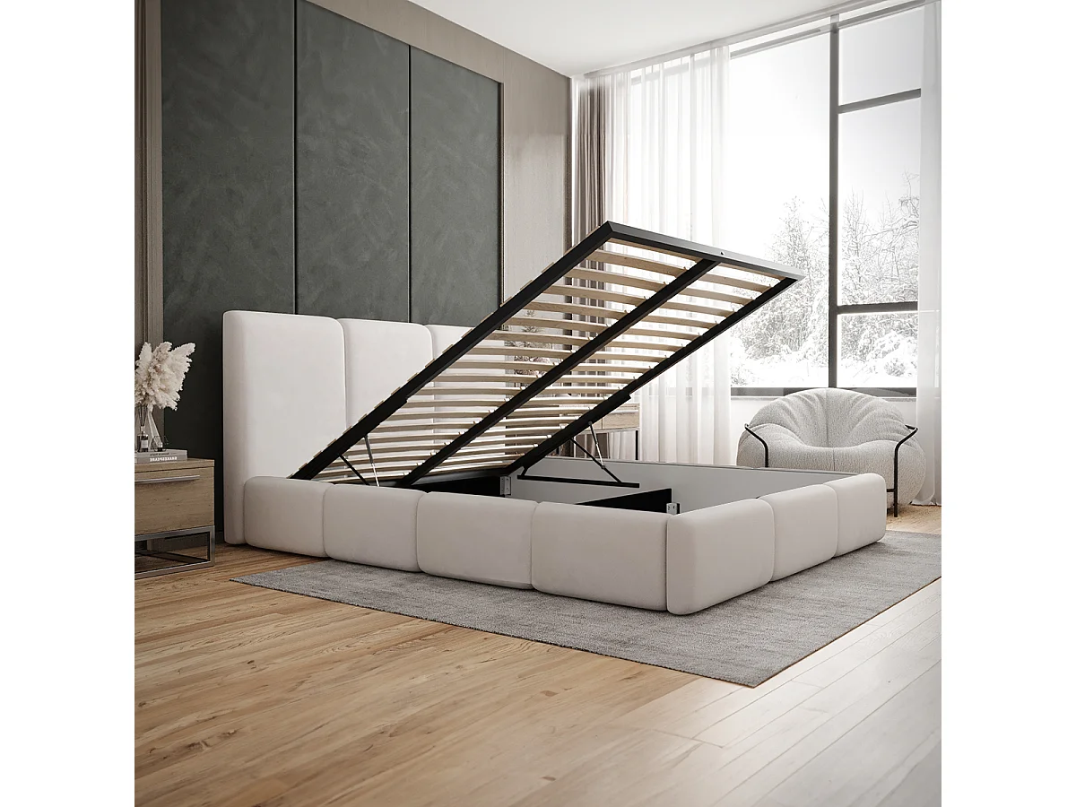 Lit coffre 160x200 sommier inclus Alto Blanc cassé