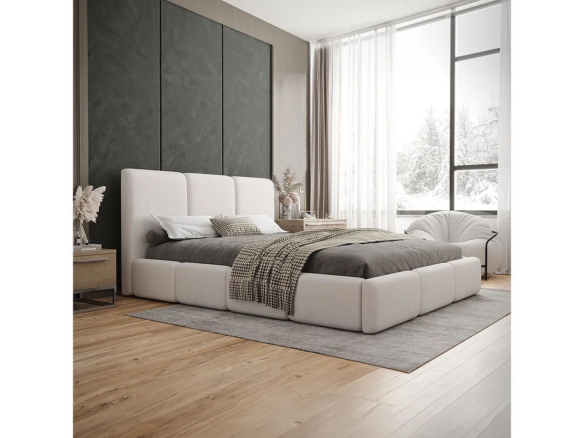 Lit coffre 160x200 sommier inclus Alto Blanc cassé