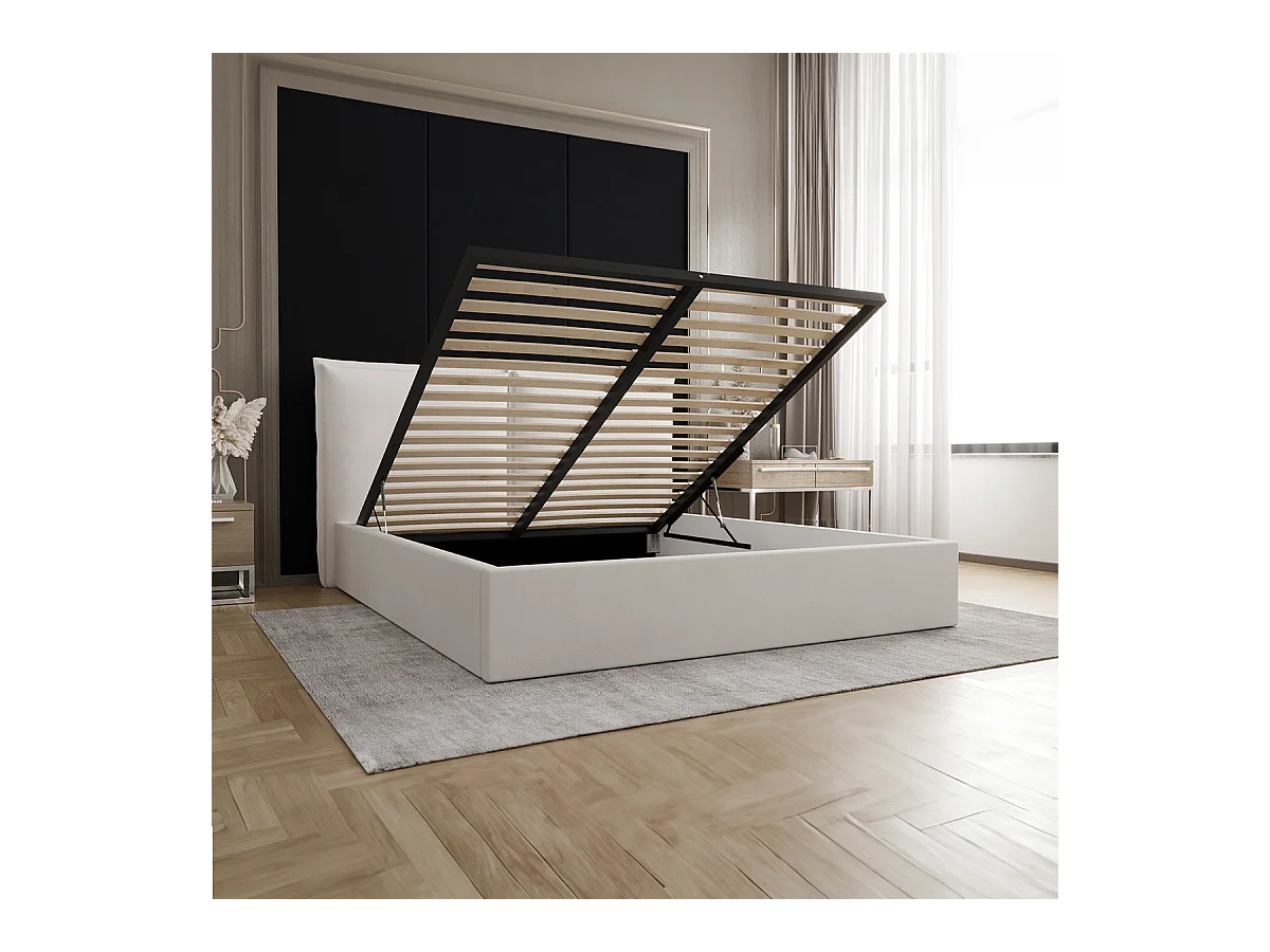 Lit coffre 160x200 sommier inclus Sandro Blanc cassé