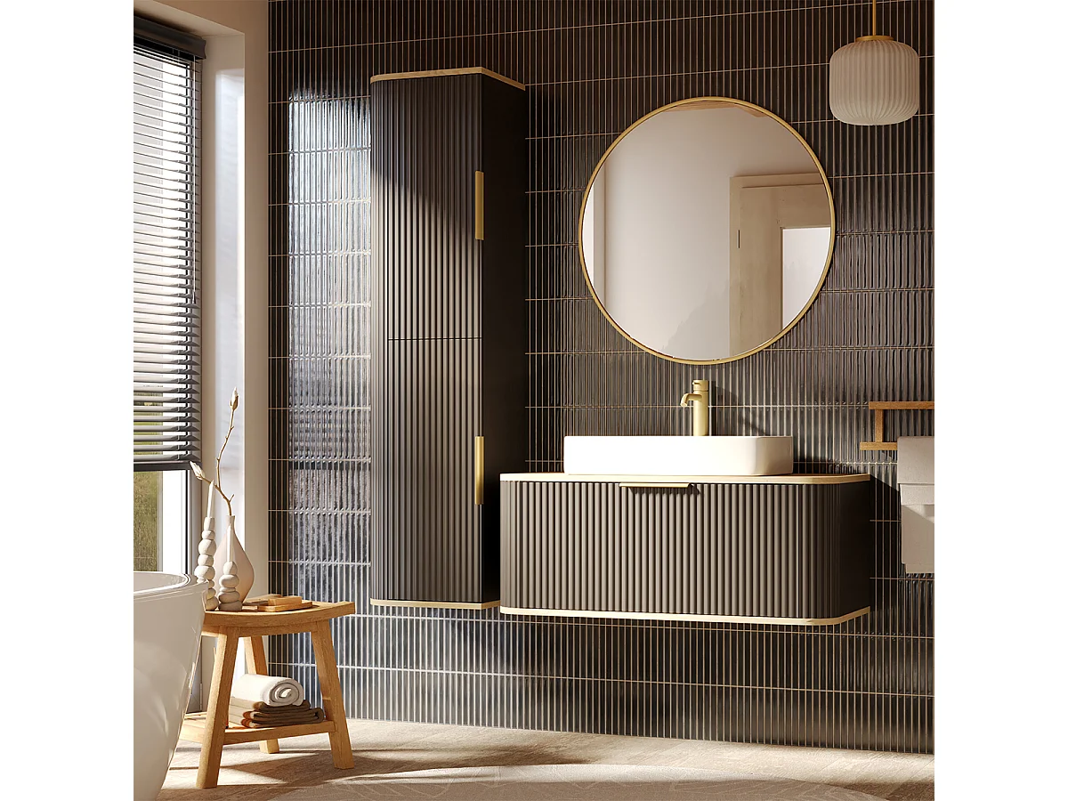 Yuval 80 cm badmeubel Zwart en Hout