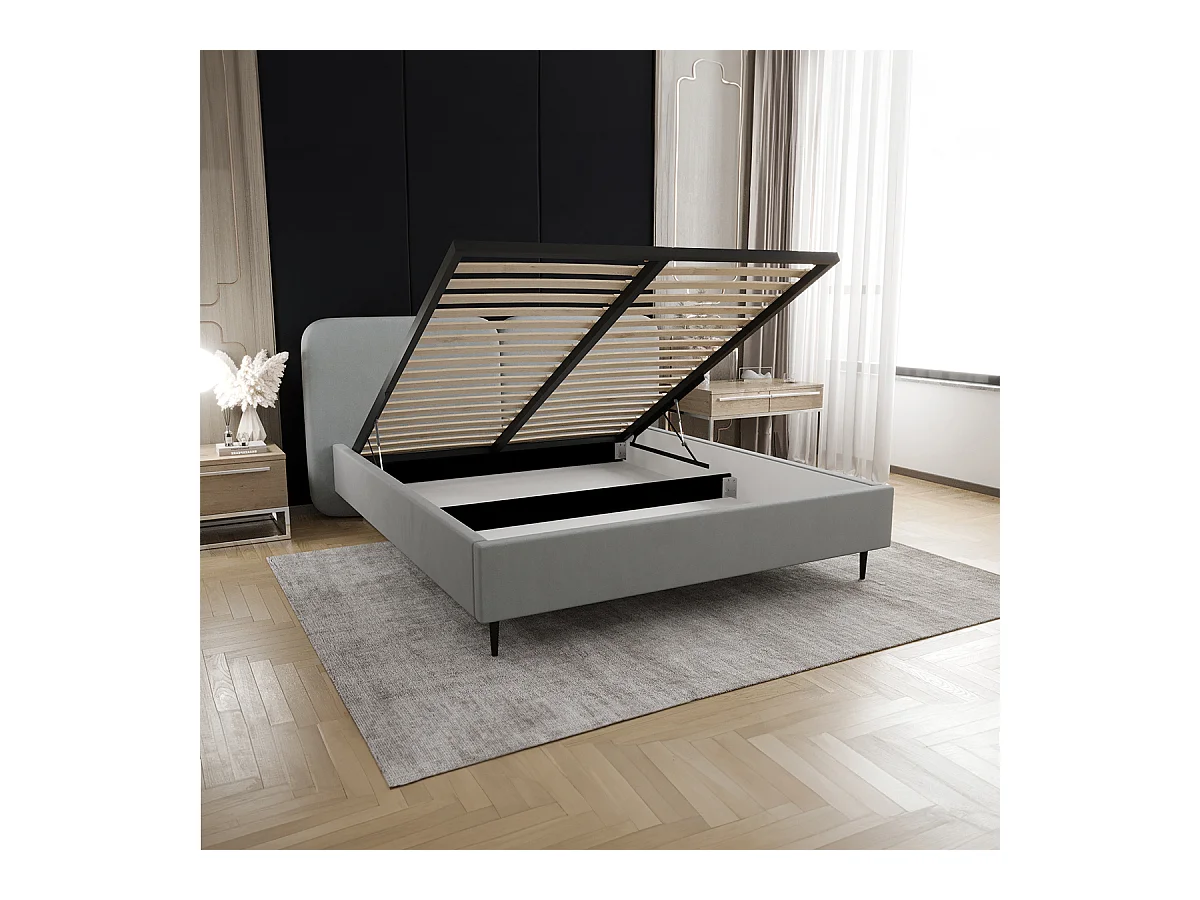 Lit coffre 160x200 sommier inclus Luz Gris