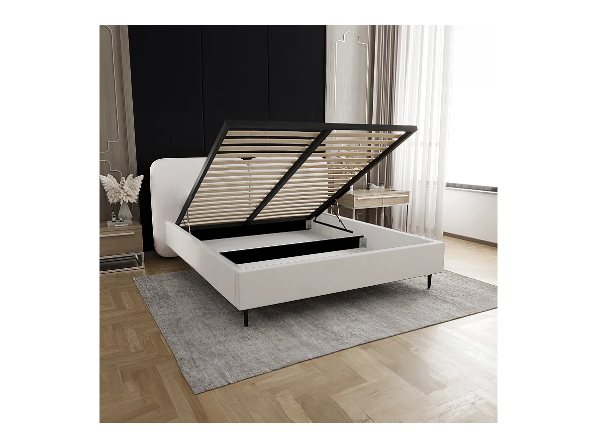 Lit coffre 160x200 sommier inclus Luz Blanc cassé