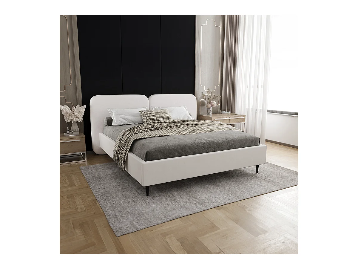 Lit coffre 160x200 sommier inclus Luz Blanc cassé