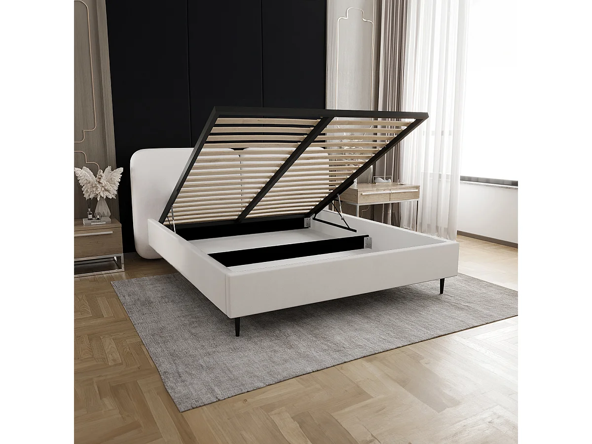 Lit coffre 160x200 sommier inclus Luz Blanc cassé