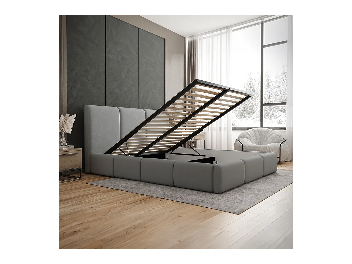 Lit coffre 160x200 sommier inclus Alto Gris
