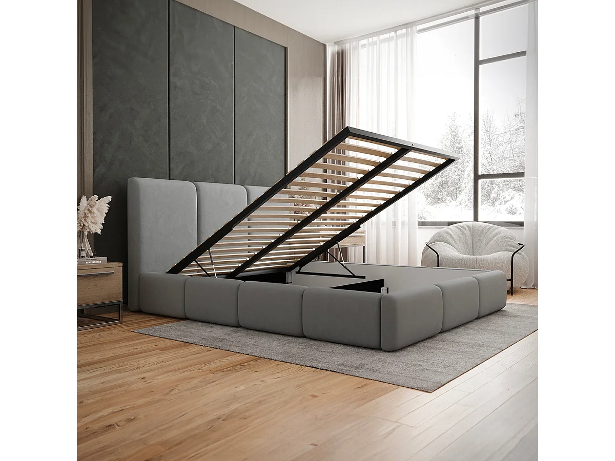 Lit coffre 160x200 sommier inclus Alto Gris