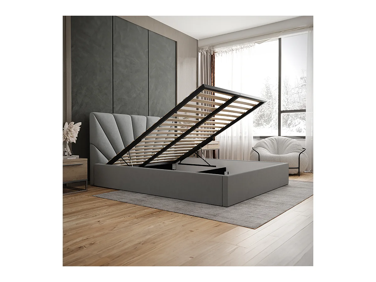 Lit coffre 160x200 sommier inclus Ysee Gris