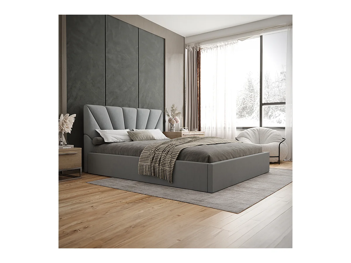 Lit coffre 160x200 sommier inclus Ysee Gris