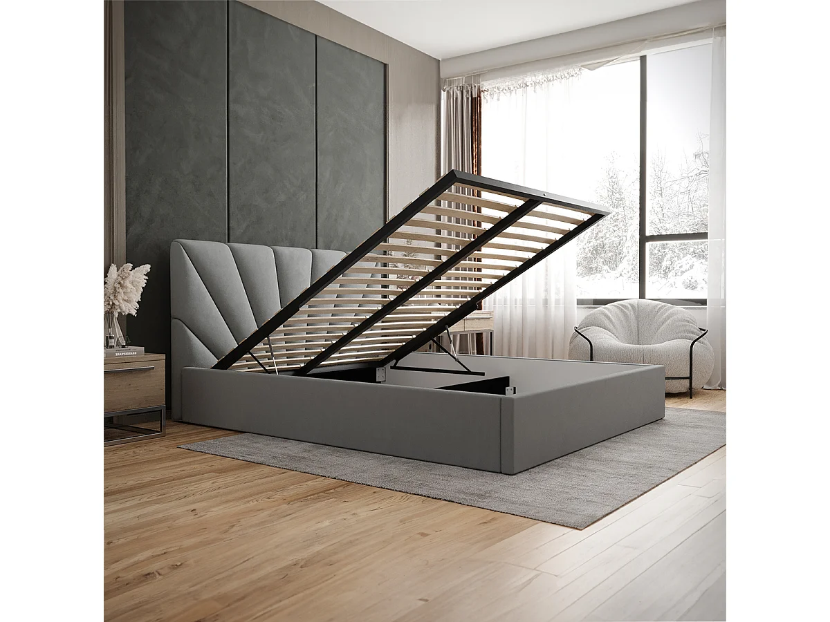 Lit coffre 160x200 sommier inclus Ysee Gris