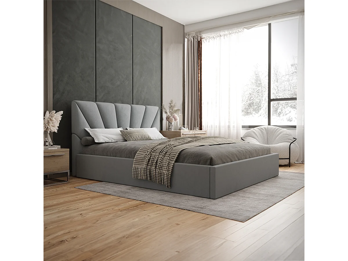 Lit coffre 160x200 sommier inclus Ysee Gris